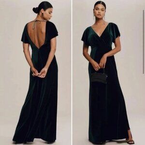 Jenny Yoo Ellis Flutter-Sleeve Open-Back Velvet Gown Size 6